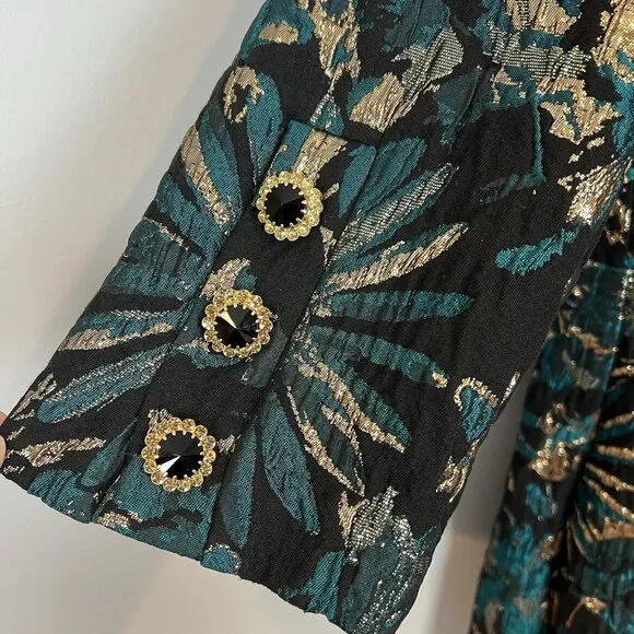 Trina Turk Moonrise Metallic Jacquard Dress Size 14 NWT Black Teal Gold Cocktail - Picture 5 of 14